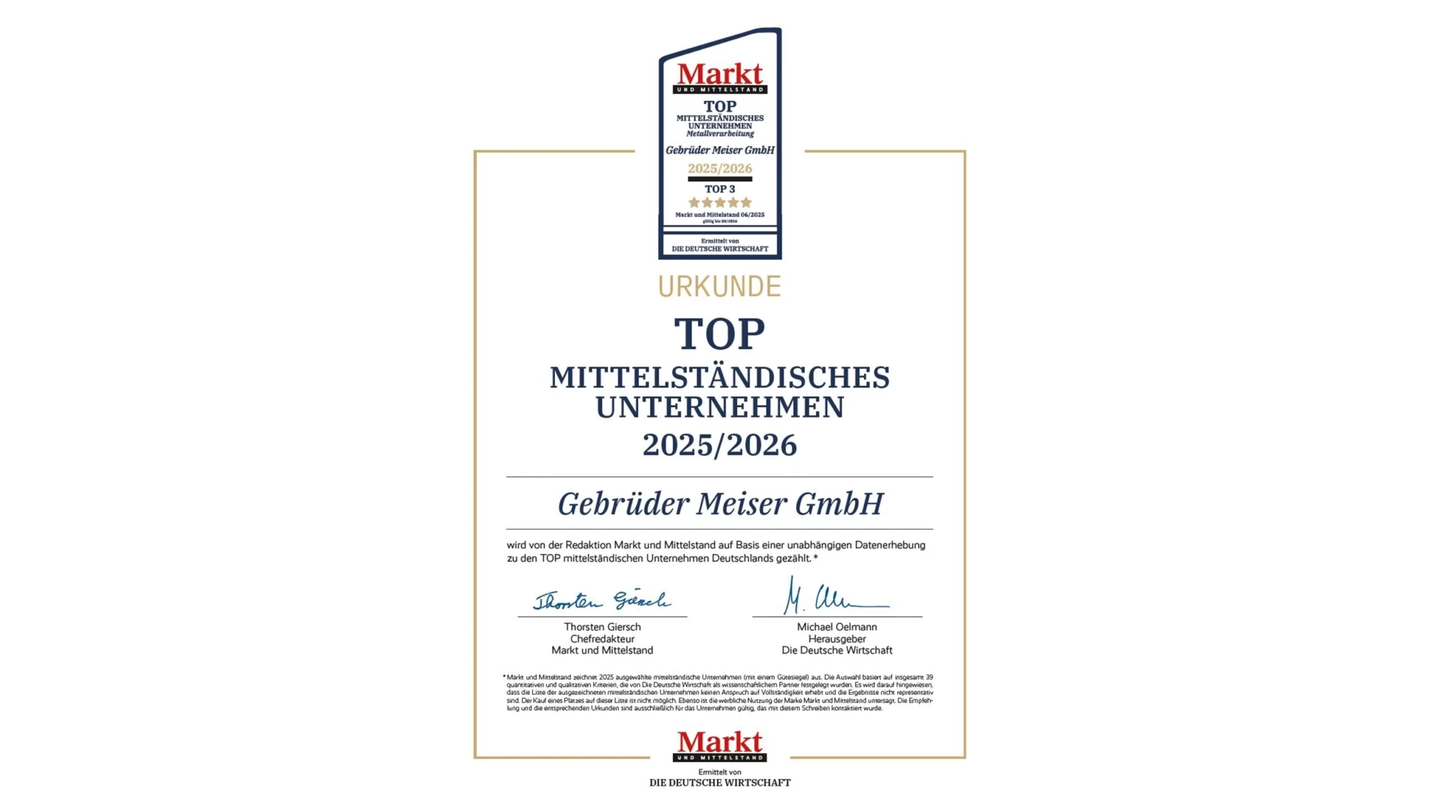 MEISER: MEISER zählt zu den Top 3 der Metallverarbeitungs&shy;unternehmen in Deutschland